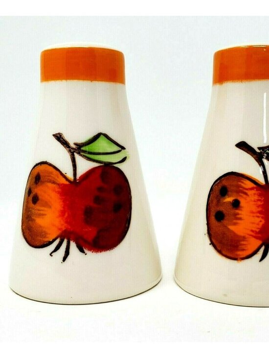 Salt and Pepper Shakers White Background  Apple Japan 3.25 in - Picture 1 of 4